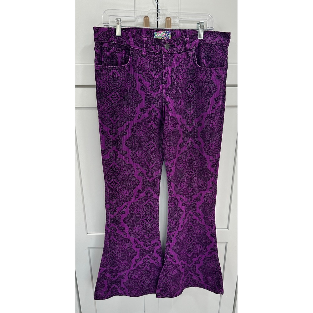 Madcap‎ England Purple Paisley Corduroy Flare Pants Retro Mod 32R Made in UK